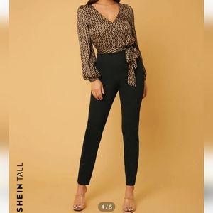 SHEIN Tall Women's Allover Chain Print Bishop Sleeve Colorblock Belted Jumpsuit